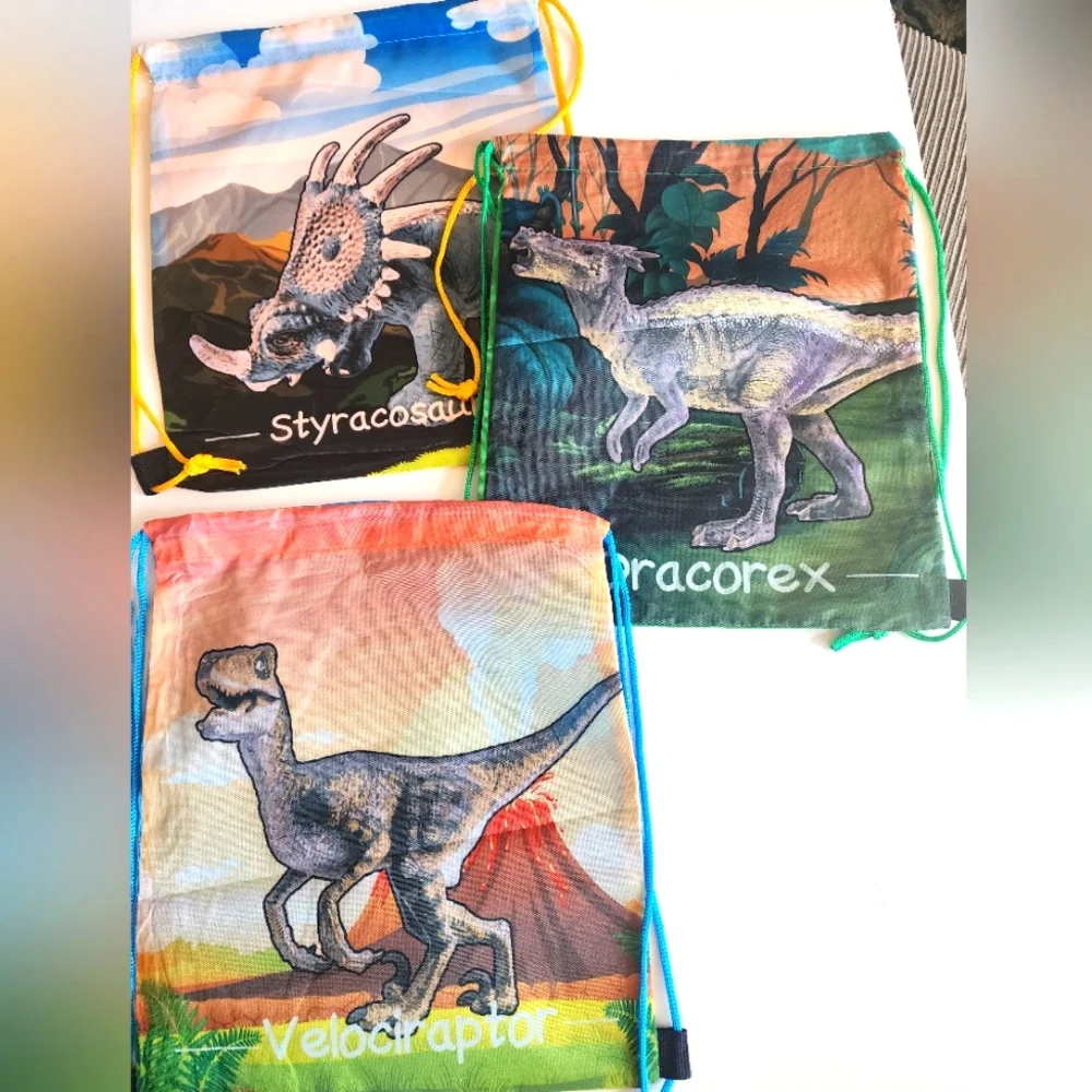 Dinosaur‎ Drawstring Bags  Set Of 3 for Kids School Bags